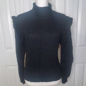 Diane Von Furstenberg DVF Black Sweater Turtleneck Ruffles Modest Vtg 70s 80s